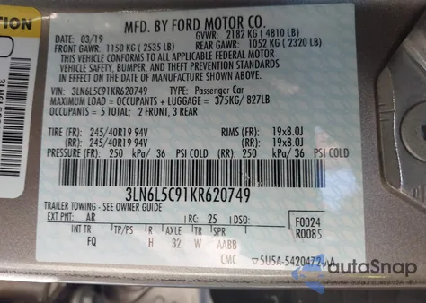 2019 Lincoln Mkz Reserve I z USA, uszkodzony, nr VIN 3LN6L5C91KR620749